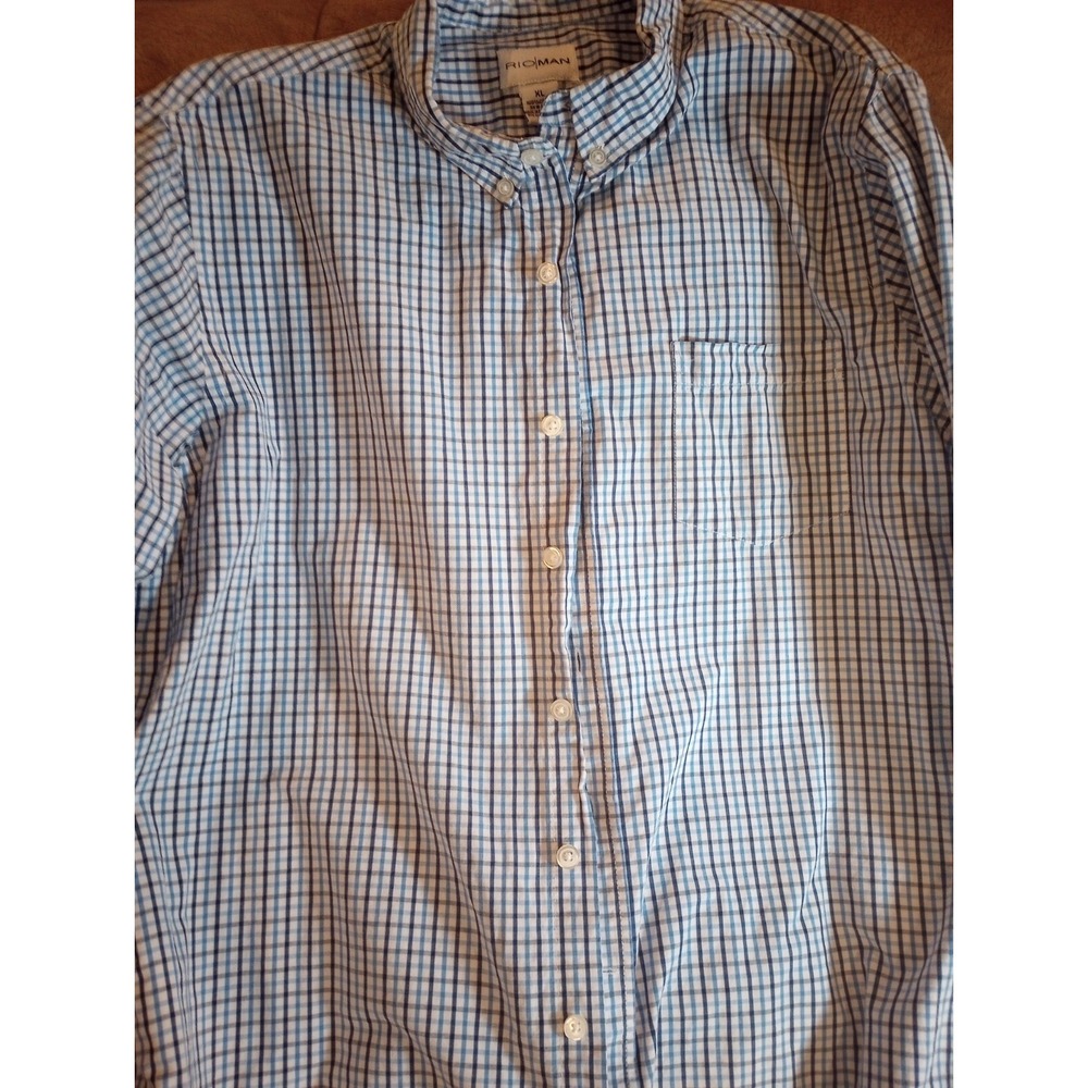 Rio Man Shirt Mens Extra Large Blues Long Sleeve 100% Cotton Pocket Button Down